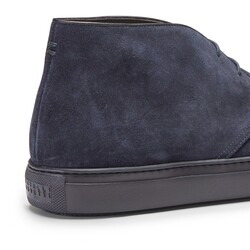 Men's suede desert boot with navy blue leather profiles