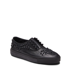 Women's Hobo Sport sneaker with perforation details made of black laminated soft leather and with knots on the upper