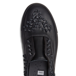 Women's Hobo Sport sneaker with perforation details made of black laminated soft leather and with knots on the upper