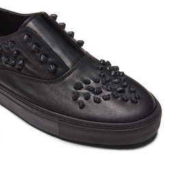 Women's Hobo Sport sneaker with perforation details made of black laminated soft leather and with knots on the upper