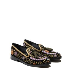 Black-colored velvet Brera loafer with floral embroidery