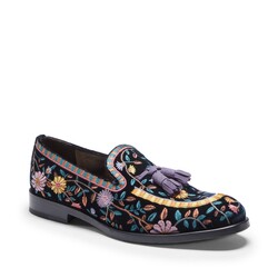 Navy blue velvet Brera loafer with floral embroidery