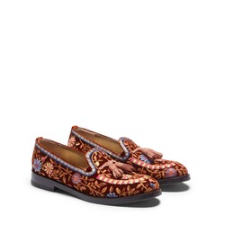 Navy blue leather-colored velvet Brera loafer with floral embroidery