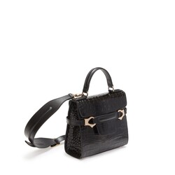 Small handbag from the Magenta line in black color in crocodile-effect printed leather