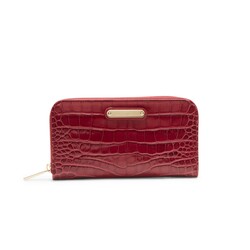Women’s cherry-colored leather zip-around wallet