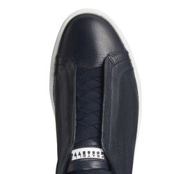 Navy blue leather lace-up