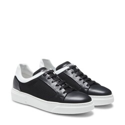 Black leather and fabric sneaker