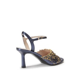Sandalia Romantic Flower de piel color azul metalizado