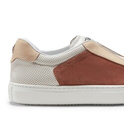 White / sage-colored leather and suede sneaker