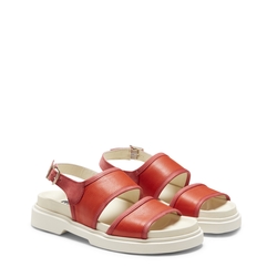 Sandale aus rotem Leder und Veloursleder