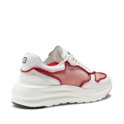 Powder pink and red leather and technical fabric sneaker