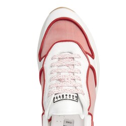 Powder pink and red leather and technical fabric sneaker