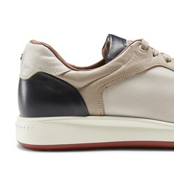 Sand-colored fabric and leather sneakers