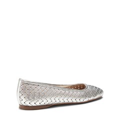 Silver-colored perforated leather ballerina flat