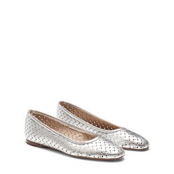 Silver-colored perforated leather ballerina flat