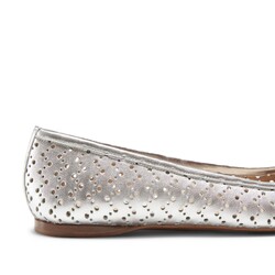 Silver-colored perforated leather ballerina flat