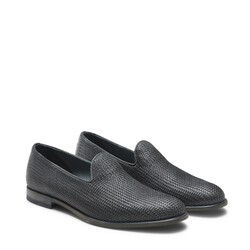 Denim-colored woven leather slipper