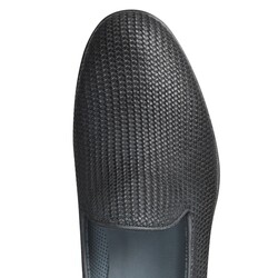 Denim-colored woven leather slipper