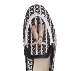 Mocasín Brera de piel entrelazada color negro/ rosa/ blanco