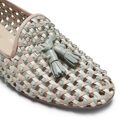 Powder pink / jade-colored woven leather slipper