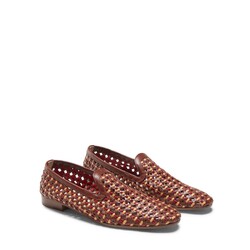 Zapatilla de piel entrelazada color almendra/ cereza