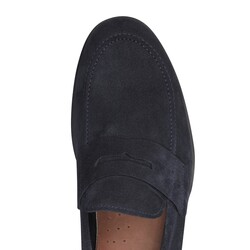 Navy blue perforated suede loafer