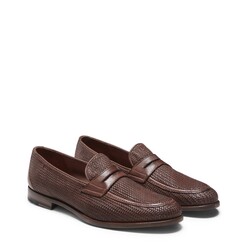 Chestnut-colored woven leather loafer