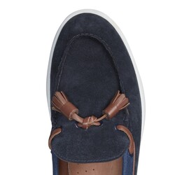 Blue and almond-colored suede loafer