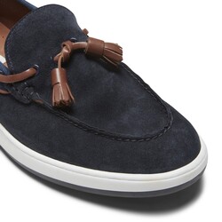 Blue and almond-colored suede loafer