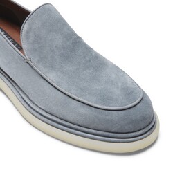 Denim-colored suede loafer