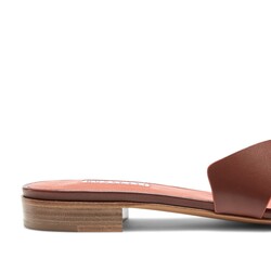 Sandale Magenta Saddle aus mandelfarbenem Leder