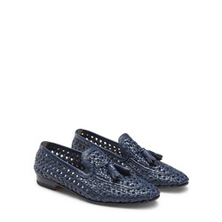 Mocasín Brera de piel entrelazada color azul océano