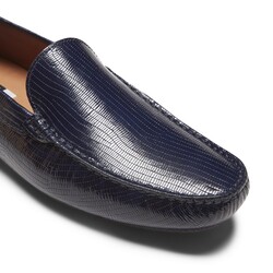 Navy blue leather driver loafer
