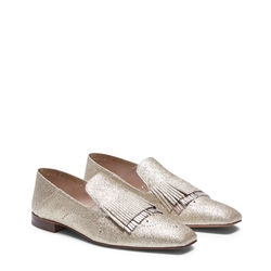 Platinum-colored glitter leather Hobo slipper