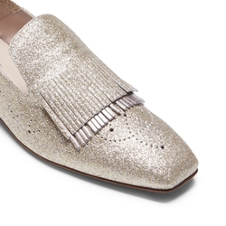 Platinum-colored glitter leather Hobo slipper