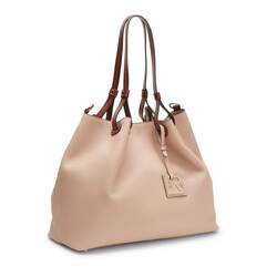 Pink and leather -colored tote bag
