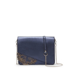 Blue leather Royal Romantic Flower clutch bag