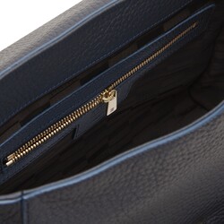 Navy blue colored shoulder bag made of soft leather