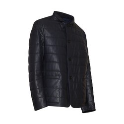 Blue quilted leather jacket