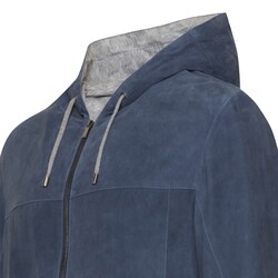Denim-colored suede jacket