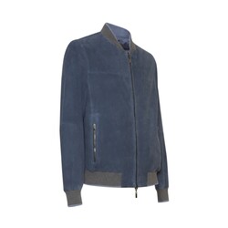 Denim-colored reversible suede jacket