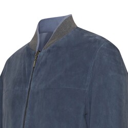 Denim-colored reversible suede jacket
