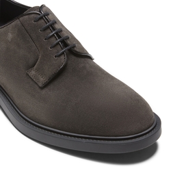 Lace-up derby shoe made of charcoal grey suede