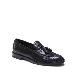 Brera loafer in metallic blue laminated leather with moiré design