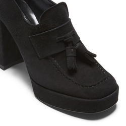Black suede loafer with tassels
