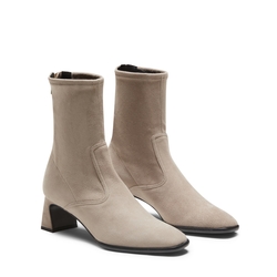 Ankle boot in beige stretch suede