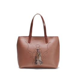 Hobo bag in leather with almond crocodile-effect printed handle