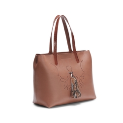 Hobo bag in leather with almond crocodile-effect printed handle