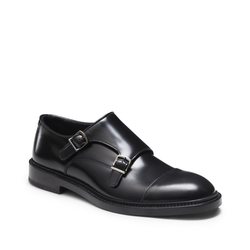 Double buckle Derby shoe in black leather