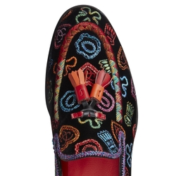 Brera loafer in embroidered black velvet